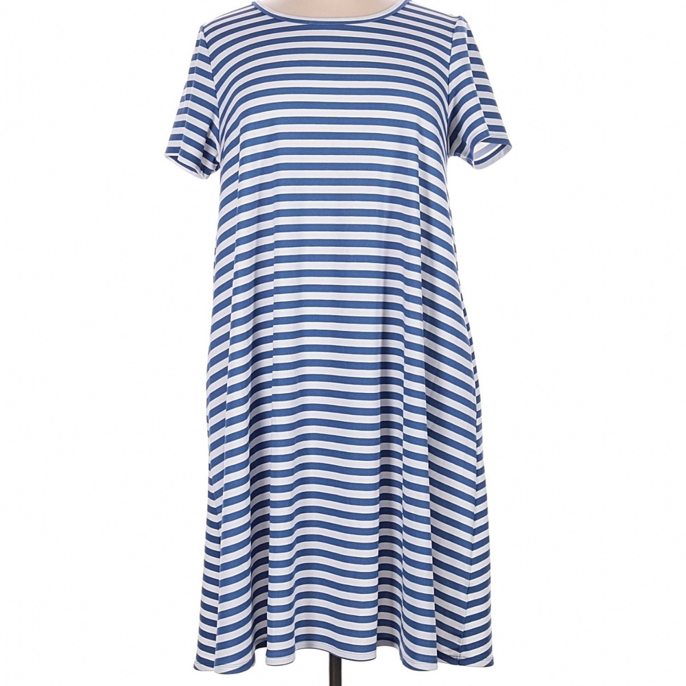 LuLaRoe Womens Dress Size XL Jessie Denim Blue White Stripes Scuba NWT Pockets